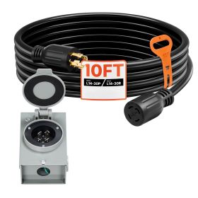 30 Amp Generator Cord and Power Inlet Box, 10 FT, 125/250V NEMA L14-30P to L14-30R Heavy Duty Extension Power Cord, SJTW 10 Gauge 7500W