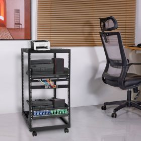 20U Open Frame Server Rack, 15''-40'' Adjustable Depth, Free Standing Or Wall Mount Network Server Rack, 4 Post AV Rack With Casters, Holds All Y (Option: black)