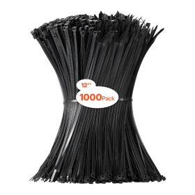 1000 Pack Cable Zip Ties 12-inch Cable Wire Ties & 50LBS High Tensile Strength (Option: black)
