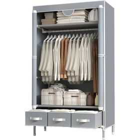 Portable Clothes Closet Rolling Door Wardrobe With Hanging Rack Non-Woven Fabric Storage Organizer With Three Drawer Boxes No-Tool Assembly - 35. (Option: Defaulttitle)