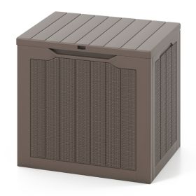 Outdoor Storage Box 25 Gallon Deck Box With Lockable Lid And Wicker-woven Texture For Storage Bin, Side Table Or Bench (Option: brown)