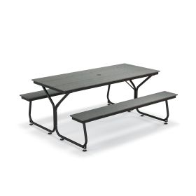 6 Feet Outdoor Picnic Table Bench Set for 6-8 People (Color: Gray+Black)