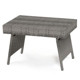 Folding Patio PE Rattan Side Coffee Table Garden Furniture (Color: Gray)