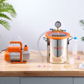 1.5 Gallon Vacuum Chamber 3.5CFM Single Stage Pump Degassing Chamber Kit (Option: Orange)