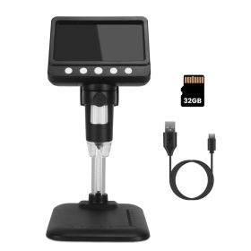 1Pc 4.3Inch LCD Digital Microscope 1,000X 1080P Photo Video Error Coin Magnifier With 8 Dimmable LED Lights PC Views Compatible With MacOS Window (Option: black)