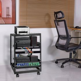15U Open Frame Server Rack, 23''-40'' Adjustable Depth, Free Standing Or Wall Mount Network Server Rack, 4 Post AV Rack With Casters, Holds All Y (Option: black)